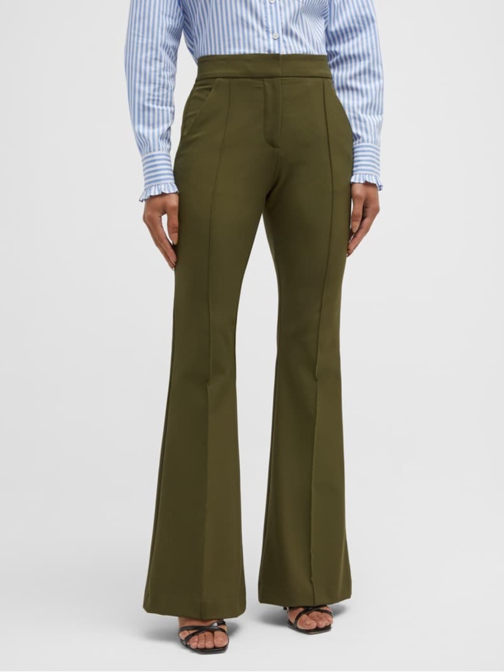 Veronica Beard Hibiscus Pants Pleated Flare Army Green Size 8 Work Pants FLAW
